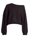 R13 Women's Patti Asymmetric Puff-sleeve Off-the-shoulder Sweatshirt In Black