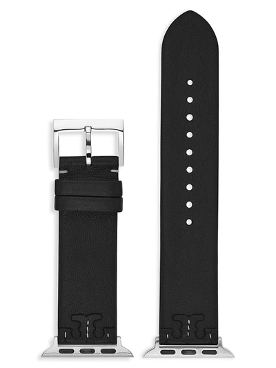 Tory Burch Mcgraw Leather Apple Watch Band In Black, 38-41mm In Blue