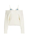 ALEXANDER WANG T V-NECK CABLE KNIT CAMISOLE SWEATER,400013490873