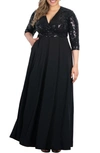 Kiyonna Paris Sequin Bodice Gown In Onyx