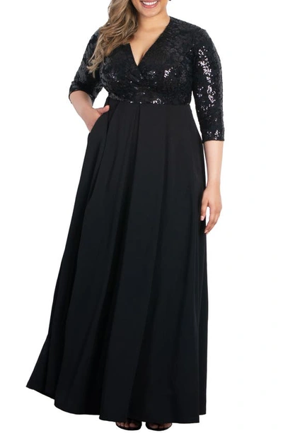 Kiyonna Paris Sequin Bodice Gown In Onyx