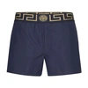 Versace Blue Swim Trunks With Greca And Medusa Head Print On Elastic Waistband In Nylon In Blu Oro