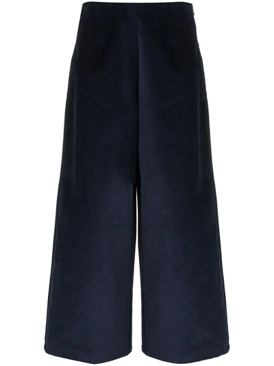 Folk Wide-leg Velvet Trousers In Blue