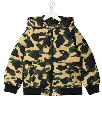 A Bathing Ape Kids' Camo Shark 填充夹克 In Yellow