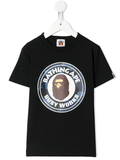 A Bathing Ape Kids' Logo Print Short-sleeved T-shirt In Black
