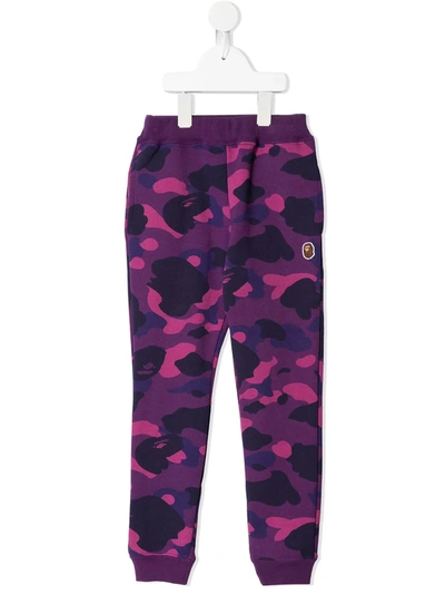 A Bathing Ape Kids' Camouflage-print Track Trousers In Purple