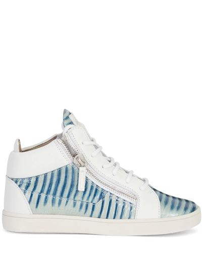 Giuseppe Zanotti Nicki Smooth And Patent Lizard-effect Leather Sneakers In Sky Blue