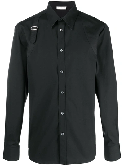 Alexander Mcqueen Harness Black Shirt With Clasic Collar And Strap Detail On The Sleeve In Cotton Man
