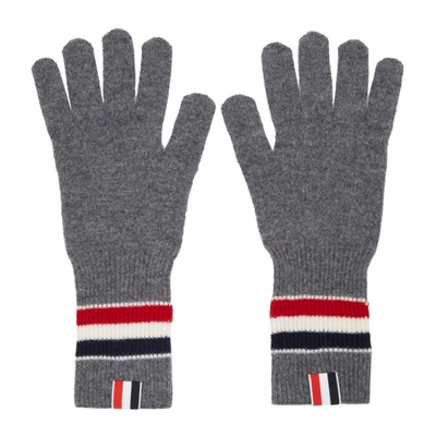 Thom Browne Grey Merino Rib Rwb Stripe Gloves