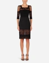 DOLCE & GABBANA CADY AND BROCADE MIDI DRESS WITH LACE INSERTS