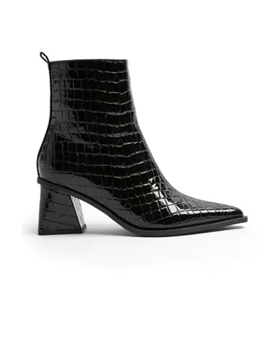 Topshop Pointed Heeled Boots In Black Croc