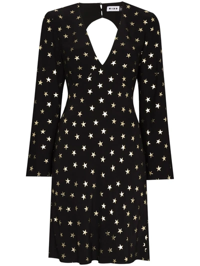 Rixo London Black Sophie Star Print Mini Dress In Gold Foil Star | ModeSens