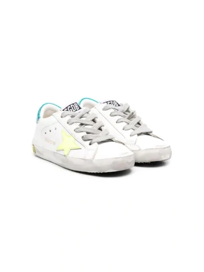 Golden Goose Kids' Superstar Leather Sneakers In Bia-giallo-turchese