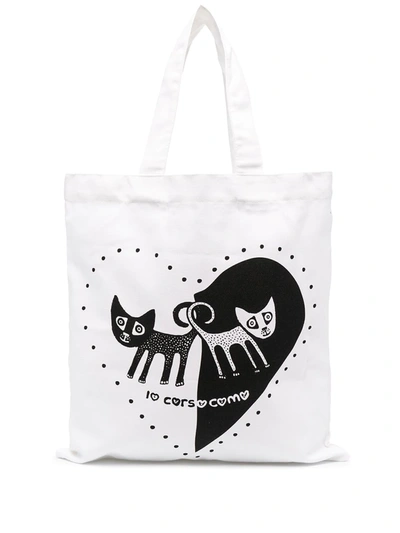 10 Corso Como Cat Heart Print Tote Bag In White