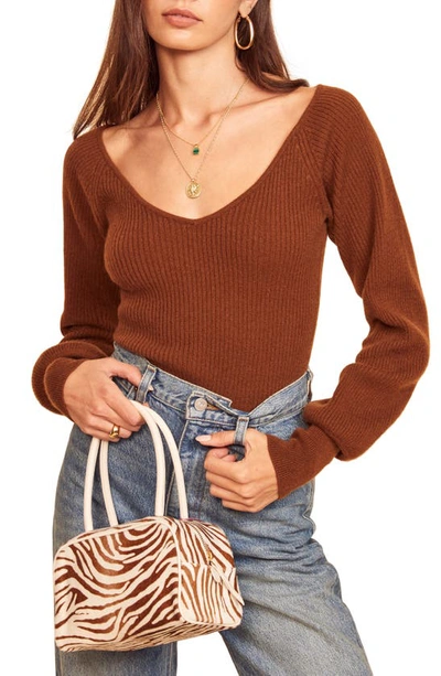 Reformation + Net Sustain Hart Ribbed Recycled Cashmere-blend Sweater In Cinnamon