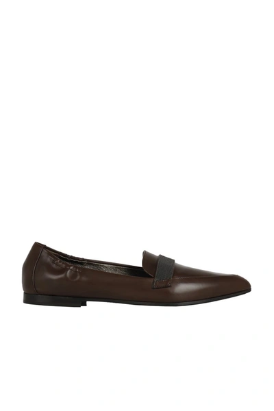 Brunello Cucinelli Monili Embellished Pointed Toe Loafer In Brown