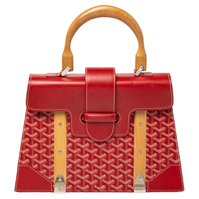 Pre-owned Goyard Ine Coated Canvas And Leather Saigon Top Handle Bag In Red