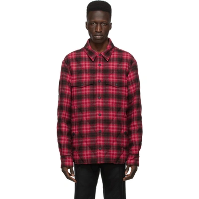 Moncler Check Print Quilted Shirt Jacket In Red