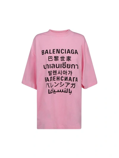 Balenciaga Languages Logo Print Cotton T-shirt In Pink
