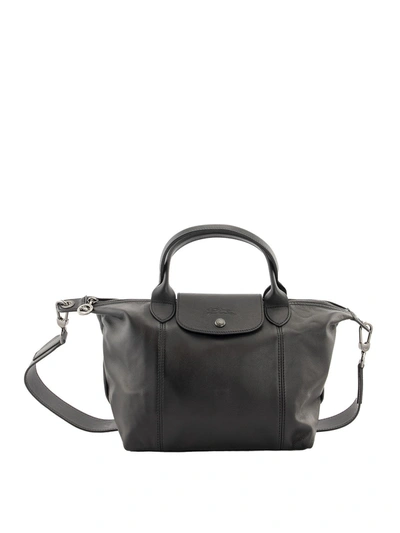 Longchamp Le Pliage Cuir Small Shoulder Bag In Black/gunmetal