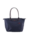 Longchamp Le Pliage Club Large Shoulder Tote In Navy/silver