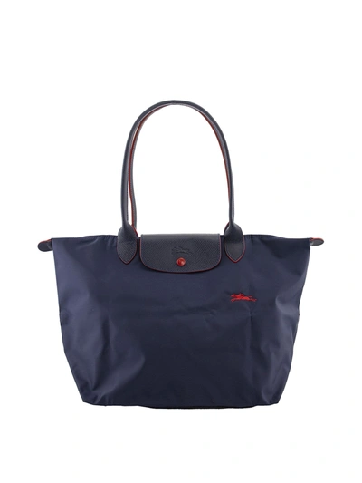 Longchamp Le Pliage Club Large Shoulder Tote In Navy/silver