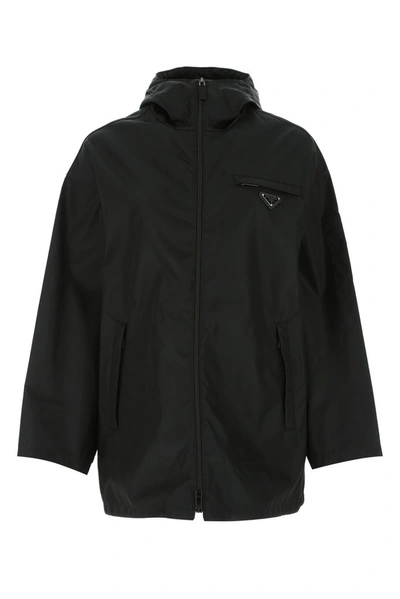 Prada Triangle Logo Hooded Jacket In Black