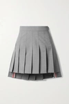 THOM BROWNE GROSGRAIN-TRIMMED PLEATED WOOL-BLEND MINI SKIRT