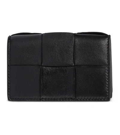 Bottega Veneta Cassette Intrecciato-leather Tri-fold Wallet In Black