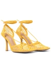Bottega Veneta Stretch Square-toe Ankle-strap Mesh Pumps In Yellow