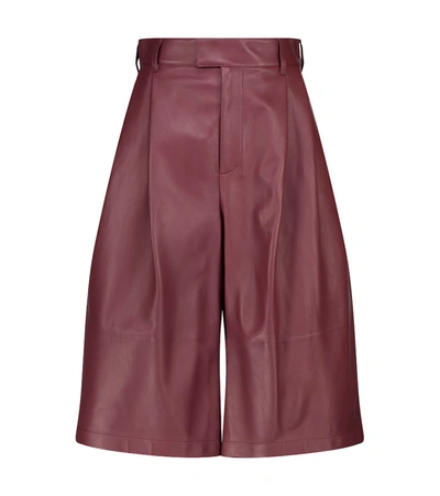 Bottega Veneta High Waist Leather Bermuda Shorts In Dark Red