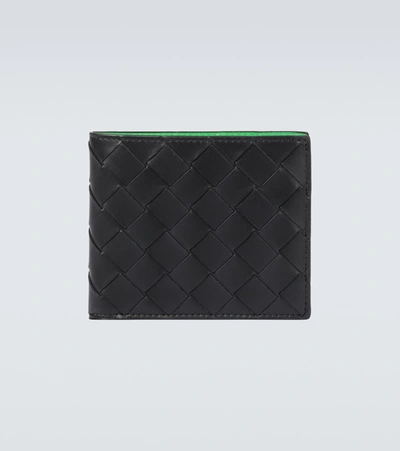 Bottega Veneta Bifold Intrecciao Leather Wallet In Black