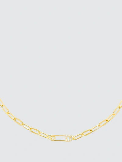 Adina's Jewels - Verified Partner Pave Safety Pin Link Necklace In Gold