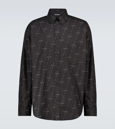 Balenciaga Diagonal License Cotton Poplin Shirt In Black
