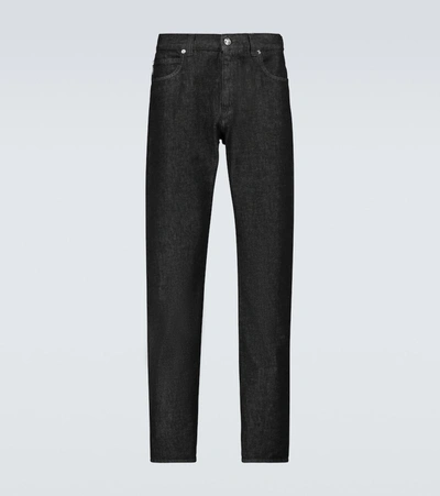 Versace Mens Black Straight Jean With Medusa Leather Patch