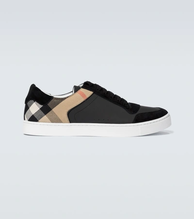 BURBERRY REETH CHECKED LEATHER SNEAKERS,P00521555