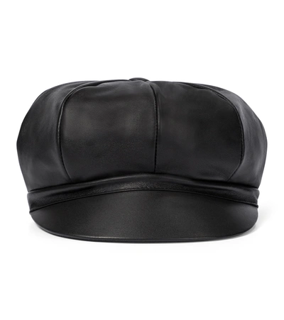 Dolce & Gabbana Embellished Logo Leather Baker Boy Cap In Black