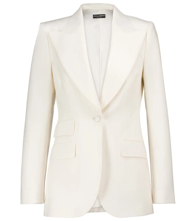 Dolce & Gabbana Matte Stretch Wool Single Breast Jacket In Off White