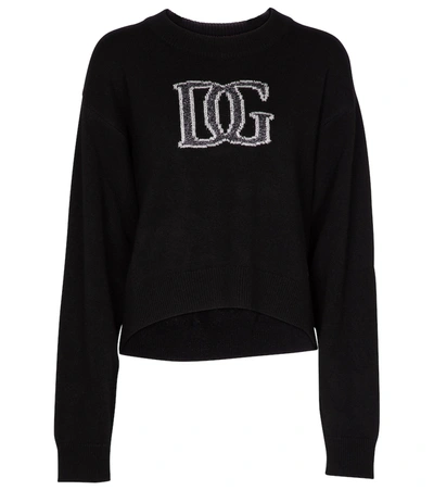 Dolce & Gabbana Cashmere Jumper With Logo Intarsia In Black,metallic