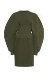 Bottega Veneta Puff Sleeve Compact Stretch Wool Dress In Green