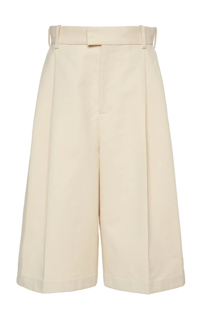 Bottega Veneta Sanded Double Cotton Long Shorts In Beige