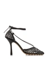 Bottega Veneta Pointed Toe Pumps With Mesh Design And Ankle Ties In Black