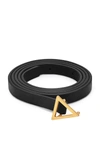 Bottega Veneta Triangle Buckle Skinny Leather Belt In Black