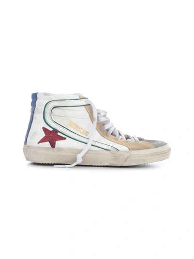 Golden Goose Slide Leather Upper And Wave Suede Star Nabuk Heel In White Grey Dark Red Bluette