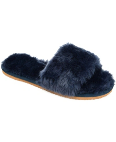 Journee Collection Dawn  Womens Fur Indoors Slide Slippers In Blue