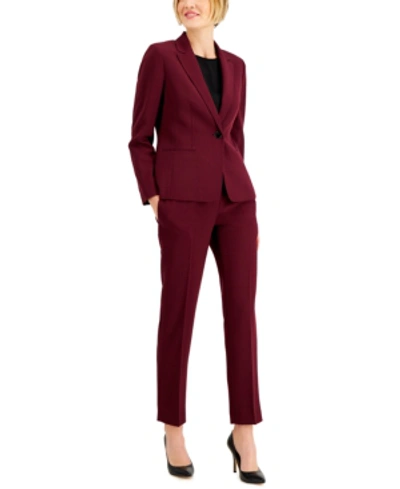 Le Suit Petite Stretch Crepe Pantsuit In Bordeaux Red