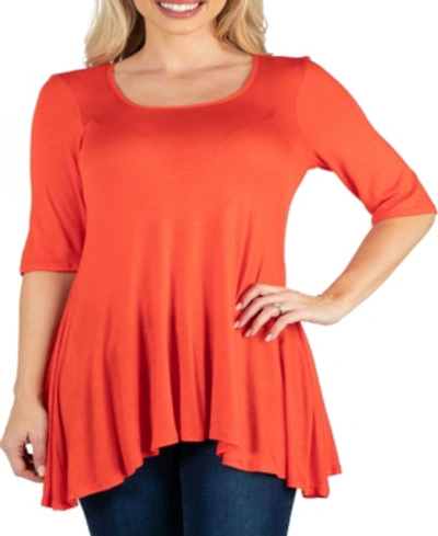 24seven Comfort Apparel Women's Elbow Sleeve Swing Tunic Top In Medium Orange