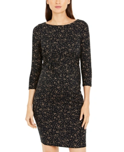 A Pea In The Pod Maternity Twist-front Dress In Black Print