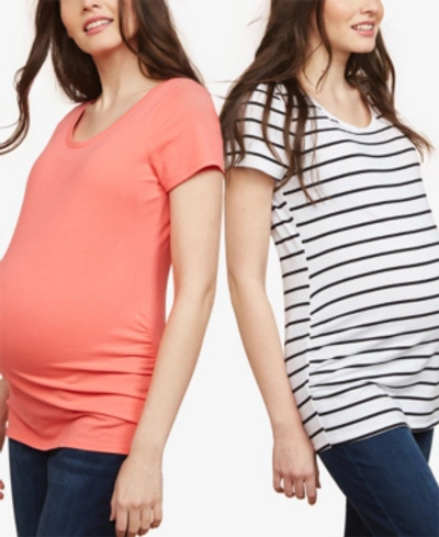 Motherhood Maternity Bumpstart Maternity Ruched T-shirts, 2-pc. In 2 Pk Pink-white
