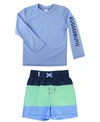 Ruggedbutts Kids' Baby Boys Rashguard T-shirt And Swim Trunk, 2 Piece Set In Mint Blue